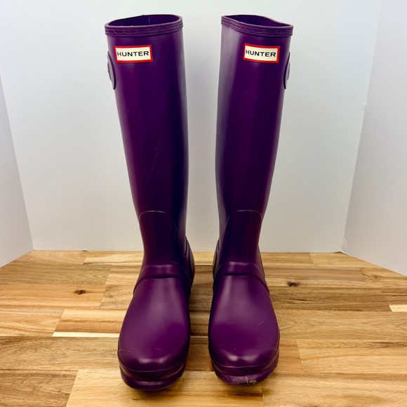 Hunter Women Boots Tall Purple Rubber Waterproof Rain Boots Size 10 - Picture 2 of 8